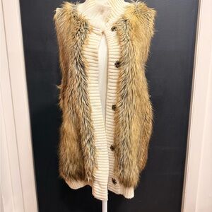 Michael Kors Cream and Tan Faux Fur Vest